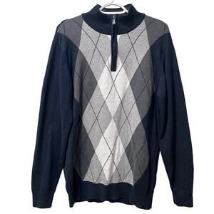 Method Men's Argyle 1/4 Zip Sweater High Mock Neck Blue/Gray Medium